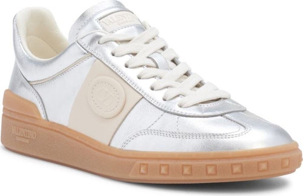Valentino Garavani Upvillage Metallic Silver Low Top Sneakers 10.5